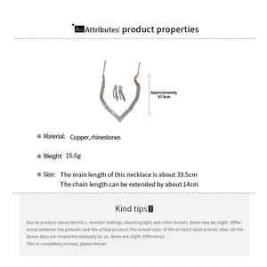 Detailed size specifications for a geometric rhinestone jewelry set with 16.6g weight
