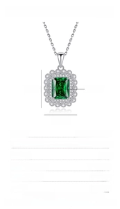 Detail of S925 silver necklace with a 10x8mm square green gemstone and size markings