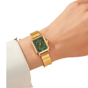 Vintage Damen-Armbanduhr mit smaragdgrünem Zifferblatt und goldenem Gliederkette