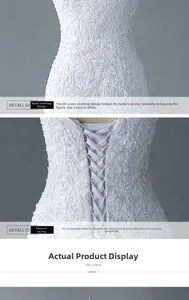 Detailed embroidery and adjustable lace-up back design on white bridal wedding gown
