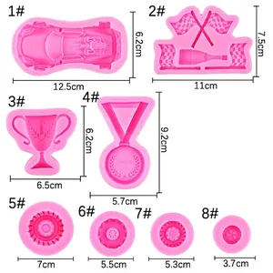 Siliconen fondant mal set met racetrofeeën en geruite vlaggen in diverse maten