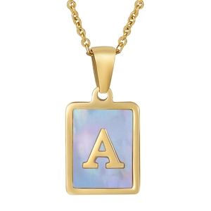 Collana Con Lettera Iniziale Placcata Oro 18K Acciaio Inossidabile Conchiglia Naturale Pendente Rettangolo Gioielli