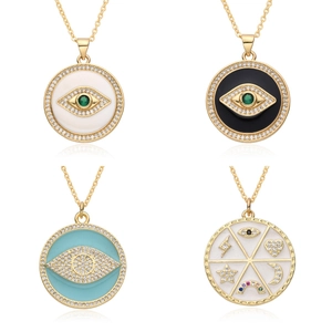 Bohemian Evil Eye Pendant Necklace For Women Copper Gold Plated Enamel Rhinestone Solar Round Charm Fashion Jewelry Gift