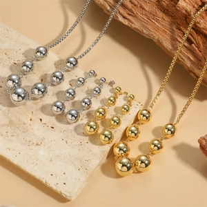 Copper Jewelry Necklace And Earrings With 14K Gold Plated Gradient Metal Beads Minimalist Elegant Style For Women