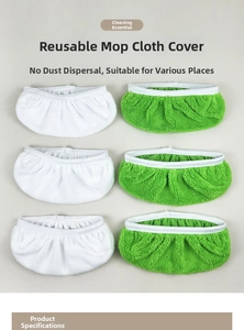 Reusable microfiber mop pads set with white and green plush fiber and elastic edges