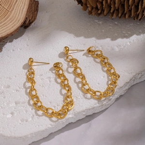 Geometric Tassel Chain Stud Earrings 304 Stainless Steel Gold Plated Rhinestone Waterproof Minimalist Jewelry For Women