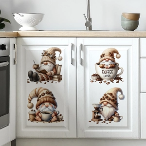 Autocollants Muraux Gnomes De Café En PVC Imperméable Décalcomanies De Cuisine Et Salle De Bain Style Amateur De Café