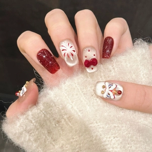 Handgemachte chinesische Festnagel-Sets mit 3D-Löwentanz und Samtschleifen-Design