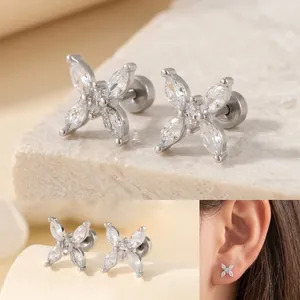 Schmetterling Ohrstecker Titanstahl Schraubverschluss Flachrücken Zirkonia Knorpel Piercing Schmuck Für Damen