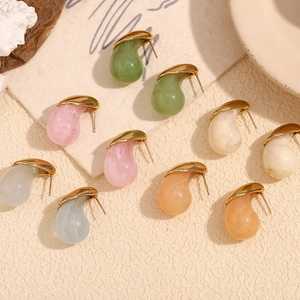 Colorful 18K gold plated stainless steel teardrop earrings in various candy colors