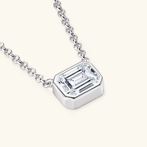 Elegant emerald-cut moissanite pendant in S925 sterling silver on a polished cable chain