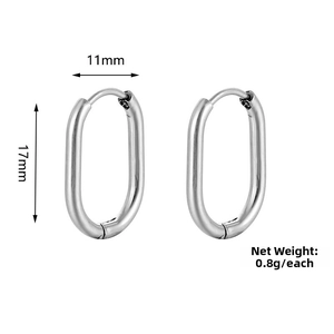 Detailed size view of silver oval hoop earrings measuring 11mm wide and 17mm long