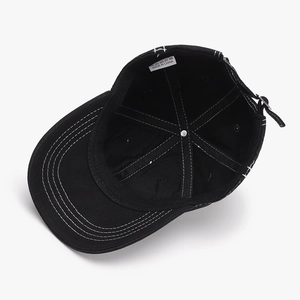 Classic black breathable cotton baseball cap with adjustable metal buckle and contrast stitching