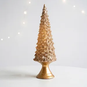 Sparkling gold Christmas tree ornament with 34cm height and 12cm diameter base