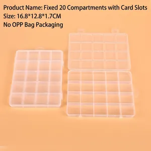 Detail of 20-compartment clear plastic organizer box with double buckles 16.8x12.8x1.7cm