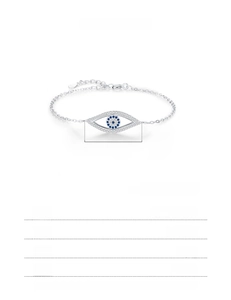 Detail view of S925 sterling silver evil eye bracelet with blue and white zircons