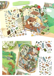 Detailed 2.5D Underground Shelter theme deco scene stickers with miniature room interiors