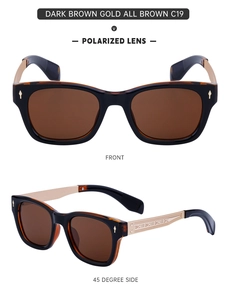 Front and 45-degree side view of polarized sunglasses with tortoise frames and gold temples