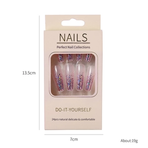 Faux ongles ballerine dégradé rose avec paillettes, kit de 24 ongles à presser