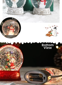 Vue du dessous de la boule à neige de Noël montrant le compartiment pour piles AA