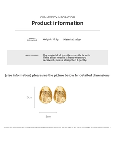Detailed size chart for 3cm irregular golden earrings with lava texture and silver needles