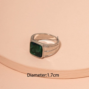 Silver turquoise ring featuring a square green gemstone and 1.7cm diameter mark