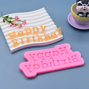 Happy Birthday Letter Pink Silicone Cake Mold Fondant Tools DIY Birthday Cake Decorating Supplies Resin Chocolate Mould