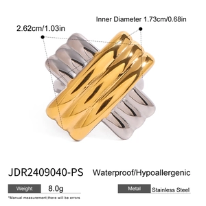Detail of two-tone stainless steel ring with dimensions and waterproof features