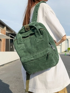 Corduroy Backpack Mini Small Rucksack Women Girls Retro Casual Vintage Style College School Travel Bag Solid Color
