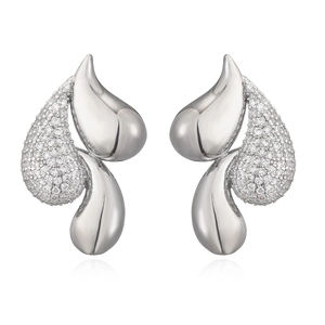 Elegant silver teardrop earrings with pave-set sparkling zircons in a modern geometric style