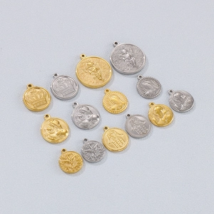 Stainless Steel Round Pendants Embossed Maria Angel Hamsa Charms For Jewelry Making DIY Vintage Religious Necklace Accessories
