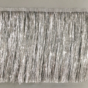 Sparkling silver tinsel fringe trim for performance costumes and festive party decoration