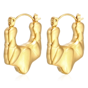 Chunky irregular molten lava textured hoop earrings with 18K gold plating finish