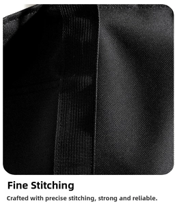 Detailed close-up showing fine stitching and durable black fabric texture of the travel bag