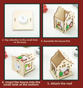 DIY Christmas glowing wooden house assembly steps with LED lights and holiday decor