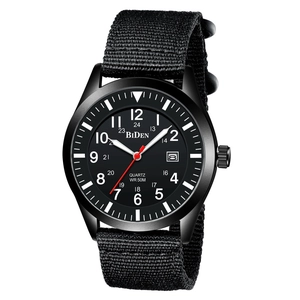 BIDEN military quartz watch for men with black nylon strap and 50M water resistance