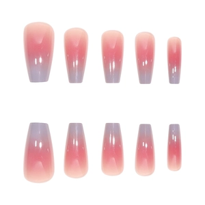 Pink and purple gradient press-on nails with a high gloss finish, 10 pieces set