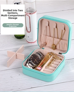 Macro view of mint green PU jewelry box with internal multi-compartment storage space