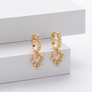 Elegant gold S925 sterling silver heart earrings with sparkling cubic zirconia stones