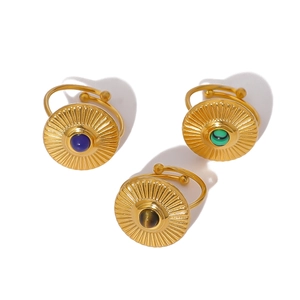 Adjustable 18K gold plated stainless steel sunburst rings with turquoise and colorful stones