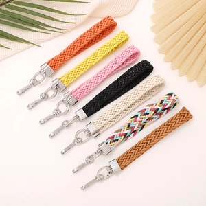 Woven Wristlet Keychain Polycotton Rope Handcrafted Short Lanyard For Keys Phone Case Bag Pendant Korean Style For Women