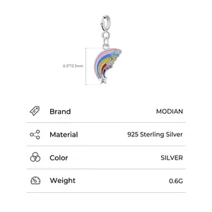 925 sterling silver rainbow pendant with multicolored zircon, 6.5x12.5mm jewelry charm