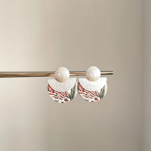 Boucles d'oreilles ethniques géométriques avec décor de cactus et aiguille en argent
