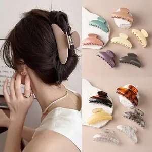 Women Hair Claw Clip Large PC Resin Matte Morandi Glossy Amber Lace Pattern Non-Slip Styling Fashion Hair Accessory