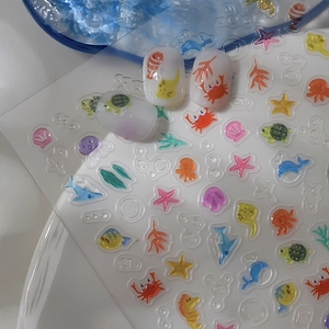 3D ocean animal embossed nail stickers with colorful crabs and sea turtles for DIY art
