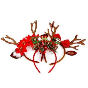 Three festive Christmas headbands with reindeer antlers, sequins and HOHOHO letter decor