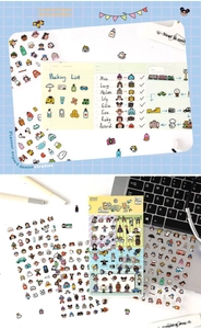 Detail of 4-sheet waterproof PVC stationery stickers with cute hand-drawn lifestyle icons