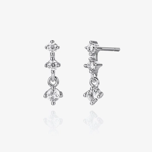 Elegant 925 Sterling Silver Rhinestone Drop Earrings For Women Geometric Three Stone Linear Dangle Fashion Jewelry Gift