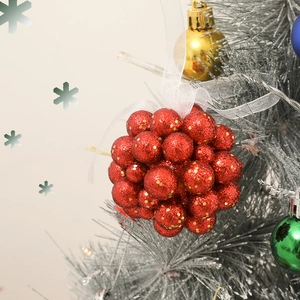 60cm Mini Christmas tree ornament featuring red glitter berry balls with white ribbon hanging