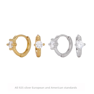 925 Sterling Silver Zirconia Hoop Earrings For Women Punk Fashion Electroplated Gold Silver Jewelry Round Geometric Ear Buckle